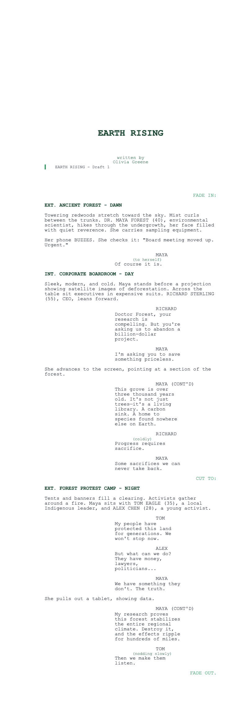 Green eco screenplay